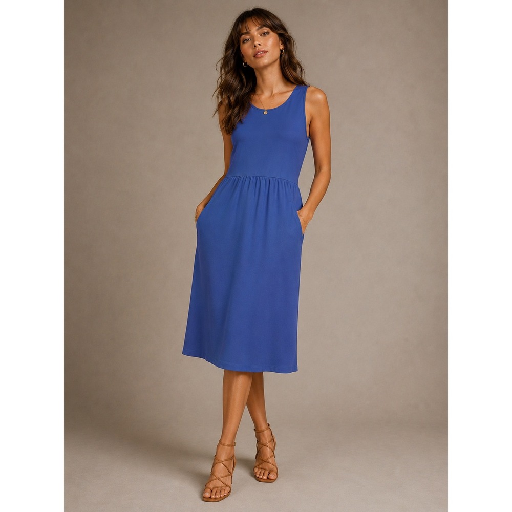 Semicouture Blue Sleeveless Empire Waist Midi Dress Designer Size S